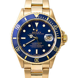 Rolex Submariner 16618 Men Automatic Watch 18k YG Blue Dial W/Papers 2003 40mm