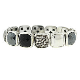 David Yurman Chiclets One Row Diamond , Hematite ,Onyx Sterling Silver Bracelet