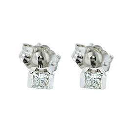 14K WHITE GOLD 0.19 CT F VS PRINCESS CUT DIAMOND STUDS EARRING 0.6 GRAMS