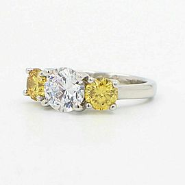 Fancy Vivid Yellow Round Diamond 3 Stone Semi Mount Engagement Ring