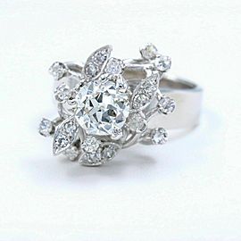 Round Diamond Flower Ring 1.12 tcw in 18k White Gold