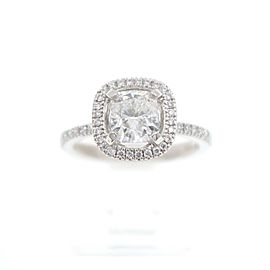 Simon G Halo Diamond Engagement Ring Pave Band Cushion 1.31 tcw F VVS1 Platinum