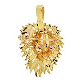 14k Yellow Gold Ruby Eyes Lion Head Broach and Pendant