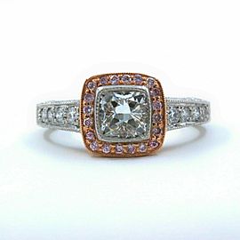 Platinum & Rose Gold Diamond Engagement Ring Cushion & Pink Diamonds 1.50 tcw