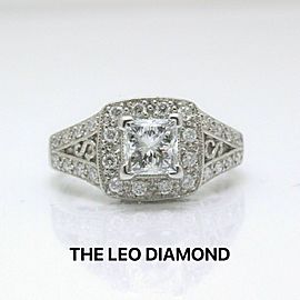 Leo Diamond Engagement Ring Princess Cut 1.32 ct GSI1 14k White Gold $12K Retail