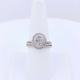 Cluster Halo Diamond Engagement Ring Wedding Set 1.28 tcw