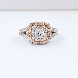 Princess Diamond Double Halo 1.00 tcw Engagement Ring 14kt White and Rose Gold