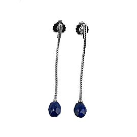 JOHN HARDY CHAIN STERLING SILVER DROP EARRINGS LAPIS LAZULI 67 mm NEW BOX