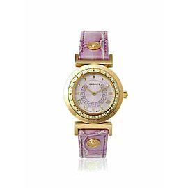 New Versace Vanity P5Q81D702 S702 Gold Tone Diamond Quartz 35MM Watch