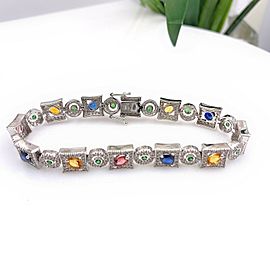 Multi-Color Sapphire and Diamond 10.60 TCW Geometric Link Bracelet 14K