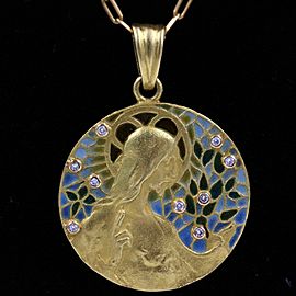 MASRIERA Jesus Madallion Pendant Necklace with Diamonds in 18kt Yellow Gold Rare