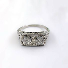 Antique Art Deco Old Mine Cut Double Flower Diamond Ring 18K