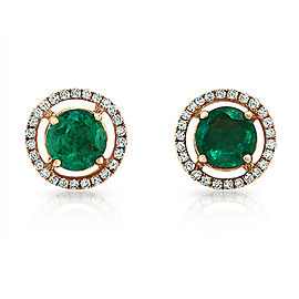 0.88 CT Colombian Emerald & 0.20 CT Diamonds in 18K Rose Gold 8mm Stud Earrings