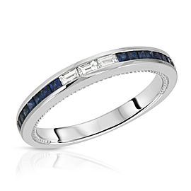 0.49 CT Blue Sapphire & 0.15 CT Diamonds in 18K White Gold Band Ring