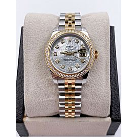 Rolex Ladies Datejust 179383 MOP Diamond Dial 18K Yellow Gold Steel Box Papers