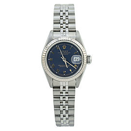 Rolex Datejust 69174 Papers Blue Roman Dial 18k Fluted Bezel Ladies Watch 26mm