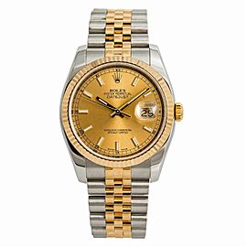 Rolex Datejust 116233 Mens Automatic Watch Champagne Dial 18k Two Tone 36mm