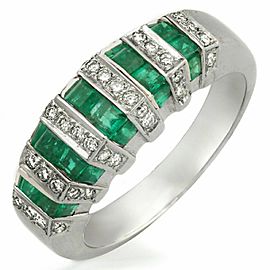 1.92 CT Invisible Set Emerald & 0.25 CT Diamonds in 18K White Gold Ring Band