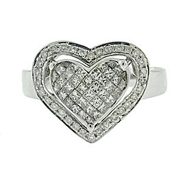 14k White Gold Diamond Pave Heart Ring Aprox .87 Ctw