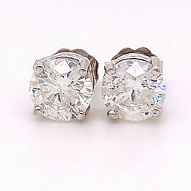 2.04 TCW Round Brilliant Diamond Stud Earrings 14K White Gold