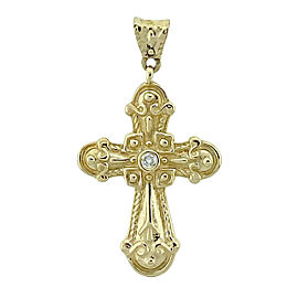 14k Yellow Gold Oval Link Chain Necklace With Diamond Cross Pendant