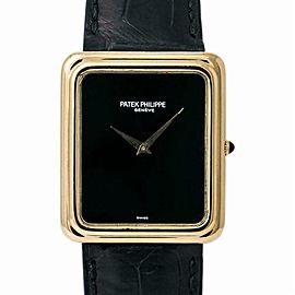 Patek Philippe Vintage 3649-1 Men Hand Wind Watch Onyx Dial 18k YG 30 mm