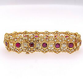 Natural Ruby and Diamond 10.60 TCW Bracelet 18K Yellow Gold