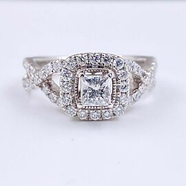 Celebration 102 Princess Diamond Halo Engagement Ring 1.02 tcw in 14K White Gold