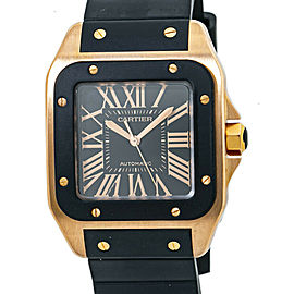 Cartier Santos 100 XL W20124U2 Rose Gold Rubber Black Dial Men's Watch 40mm