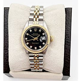 Rolex Ladies Datejust 69160 Black Jubilee Diamond Dial 18K Yellow Gold Stainless