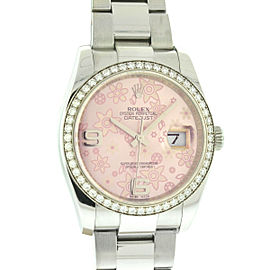 Rolex 116244 Datejust 36mm Pink Floral Dial Diamond Bezel Automatic Watch