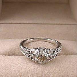 Old European Cut Diamond 0.97 TCW Engagement Ring 18K White Gold Art Deco