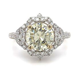 Shane & Co Round Diamond 2.13 tcw Floral Filigree Halo Engagement Ring GIA