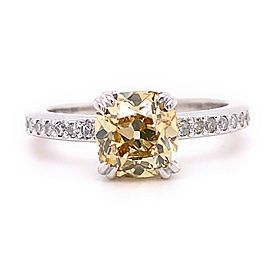 Old Mine Cut Diamond Fancy Brownish Yellow 1.81 tcw Engagement Ring GIA Platinum