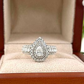 VERA WANG Love 1.00 tcw Pear Shape Diamond Sapphire Double Frame Engagement Ring