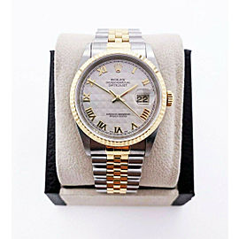 Rolex Datejust 16233 White Pyramid Dial 18K Yellow Gold Stainless Box Papers