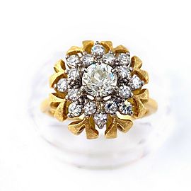 Antique Old Mine Cut Floral Diamond Ring 0.85 tcw in 18k Yellow Gold