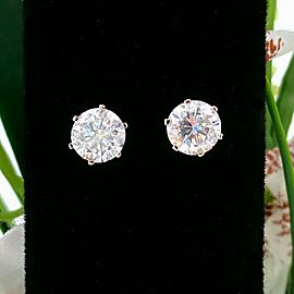 Round Brilliant Diamond Stud Earrings 3.07 tcw F I1 set in 14kt White Gold