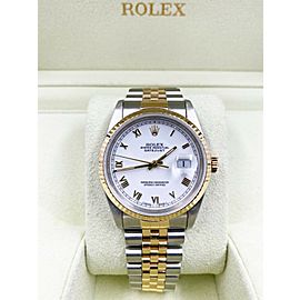 Rolex Datejust 16233 White Roman Dial 18K Yellow Gold Stainless Steel