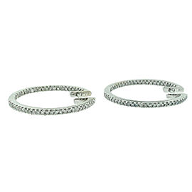 14k White Gold Thin Inside Out Diamond Hoop Earrings