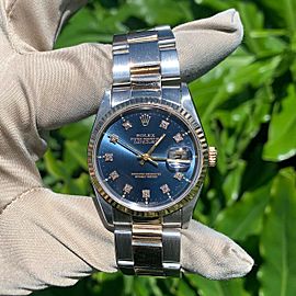 Rolex Datejust Blue Diamond Dial Two tone Gold and Stainless Steel Watch