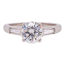 Tiffany & Co 1.36 tcw Round Diamond with Baguette Side Stones Engagement Ring