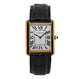 Cartier Tank Solo 3169 W520004 Quartz Men's Watch 18k Gold White Dial 27.5x35mm