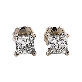 Princess Cut Diamond Stud Earrings 0.85 tcw G SI2 14kt White Gold Basket Set