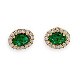 0.88 CT Colombian Emerald & 0.27 CT Diamonds in 14K Yellow Gold Stud Earrings