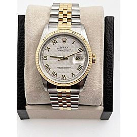 Rolex 16233 Datejust White Pyramid Dial 18K Yellow Gold Stainless