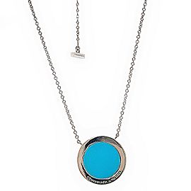 Tiffany & Co T Diamond Turquoise Circle Pendant Necklace in 18kt White Gold