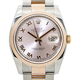 Rolex Datejust 116201 Oyster 18k Rose Two Tone Pink Dial Watch 3