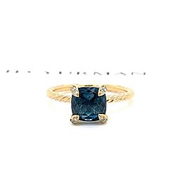 David Yurman Chatelaine Ring Hampton Blue Topaz and Diamonds 18kt Yellow Gold