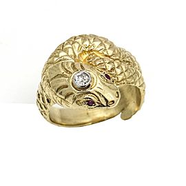 Victorian Style Snake Ring with a Diamond and Ruby Eyes 14K Yellow Gold